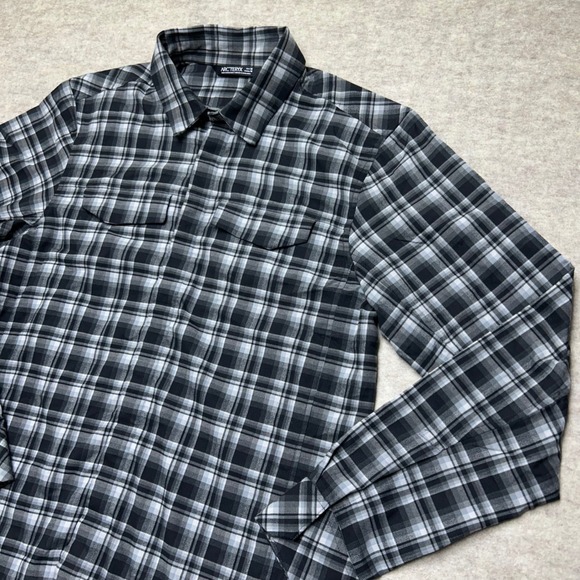 Arc'teryx Mens Black Plaid Hidden Snap Long Sleeve Shirt Outdoor Top Medium EUC - Picture 1 of 9